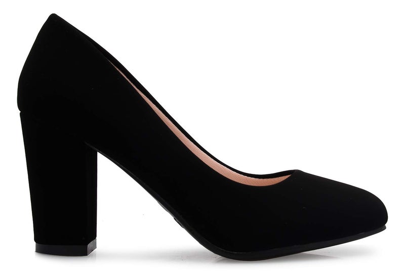 Olivia K Women's Classic Round-Toe Platform Pumps High Block Heel - Adorable, Comfortable (8.5,Black Nubuck*, Numeric_8_Point_5) - Image 2
